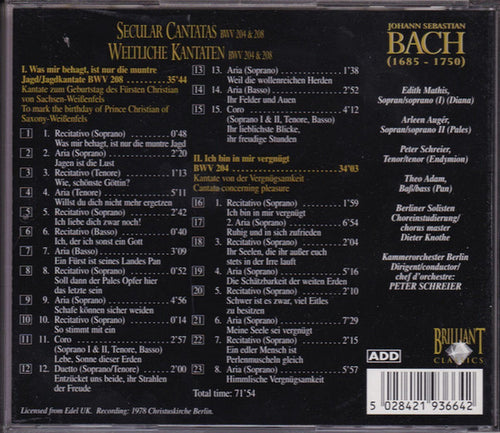 Bach: secular cantatas, bwv 204 & 208 – CD
