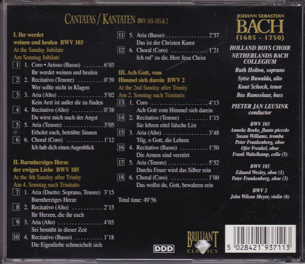 Bach – kantaten bwv 103-185-2 – CD