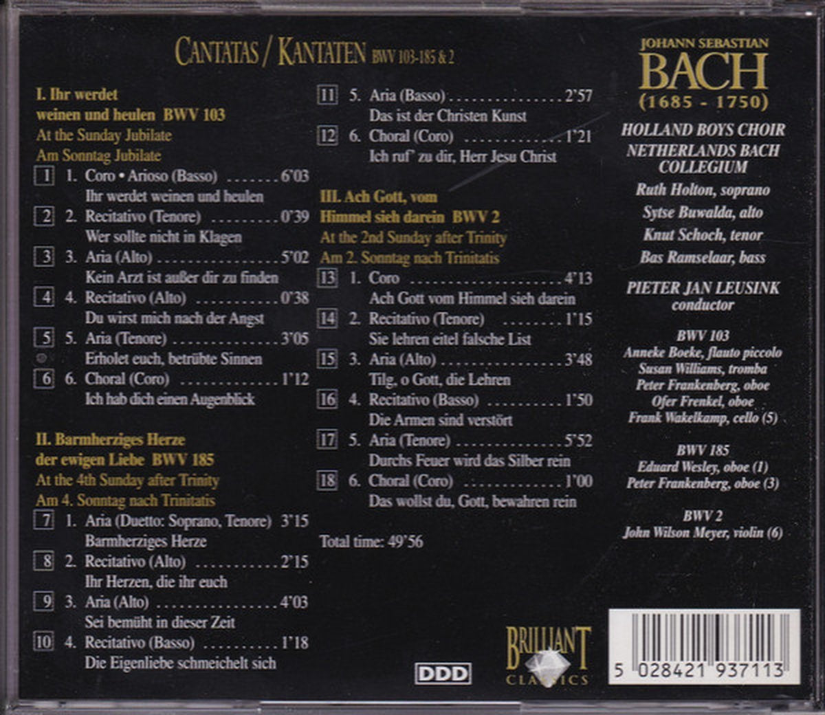Bach – kantaten bwv 103-185-2 – CD