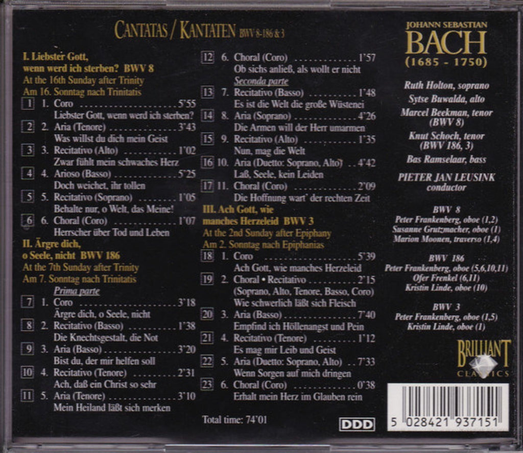 Bach cantatas bwv 8, 186 & 3 – CD