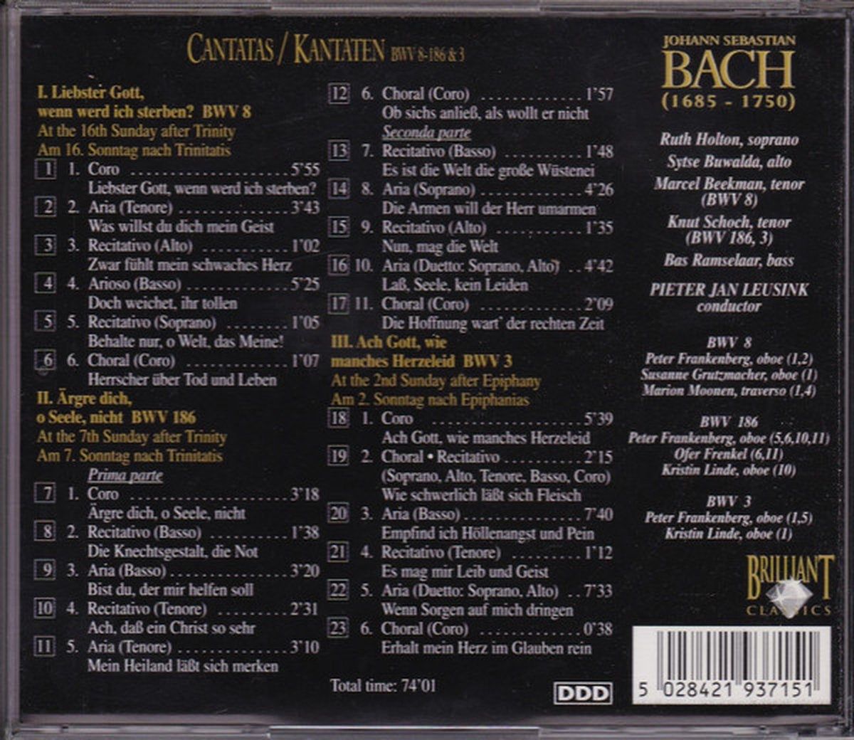 Bach cantatas bwv 8, 186 & 3 – CD