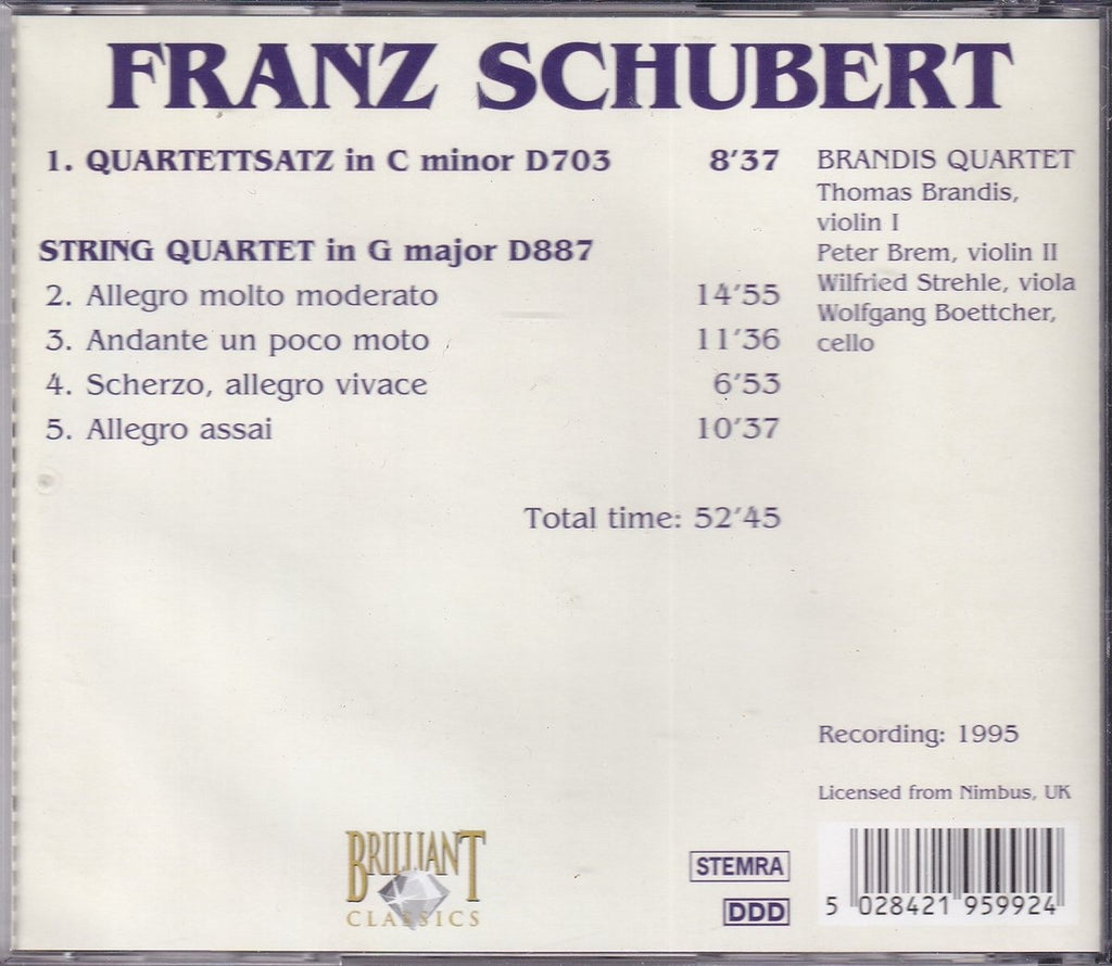 Franz schubert – string quartet in g major – quartettsatz – CD