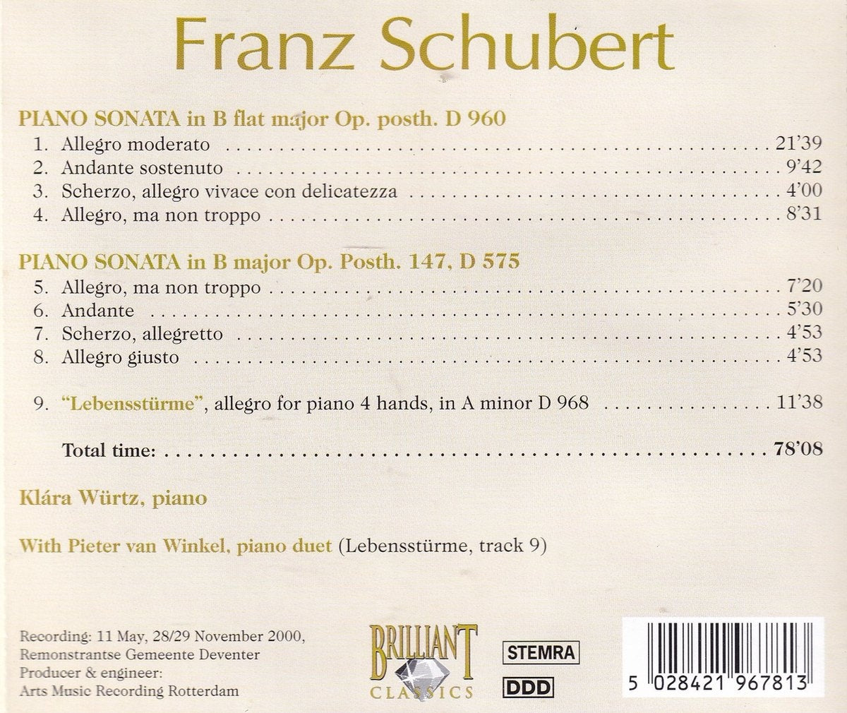 Franz hubert – klara wurtz , paino – CD