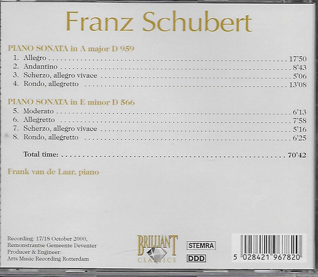 Franz schubert – frank van laar , piano – piano sonata in a major d 959 – CD