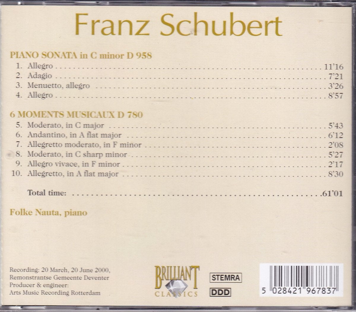 Franz schubert – folke nauta, piano – CD
