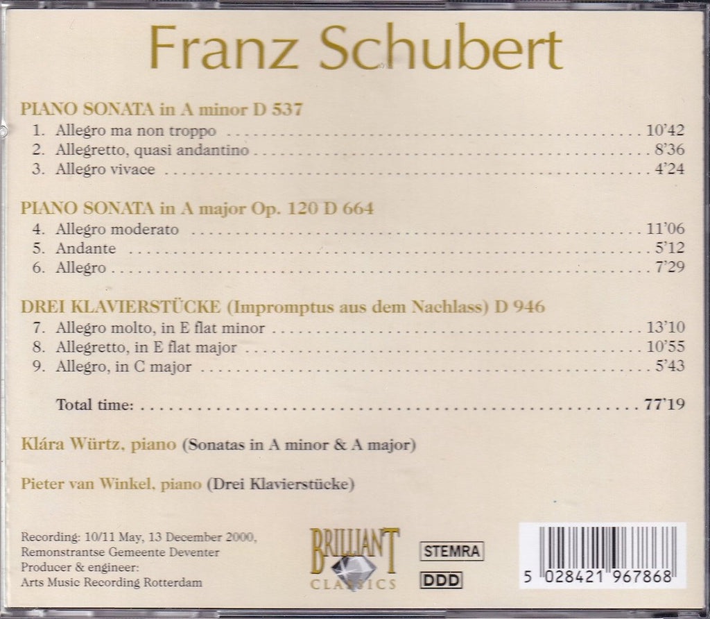 Franz schubert – klßra w³rtz, piano – CD