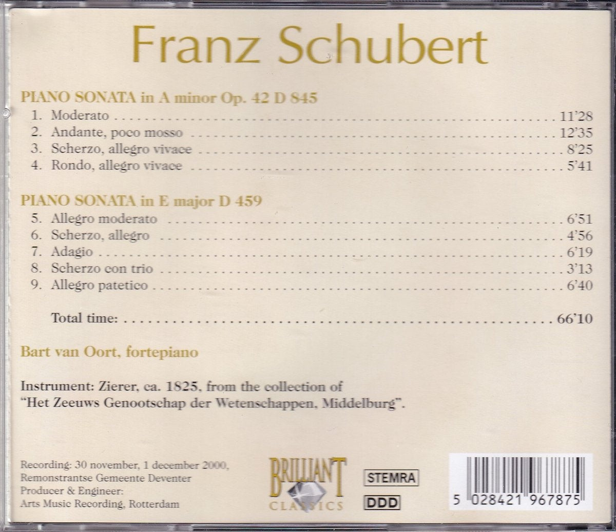 Bart van oort – franz schubert – piano sonata e & a – CD