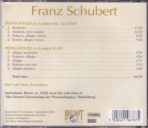 Bart van oort – franz schubert – piano sonata e & a – CD
