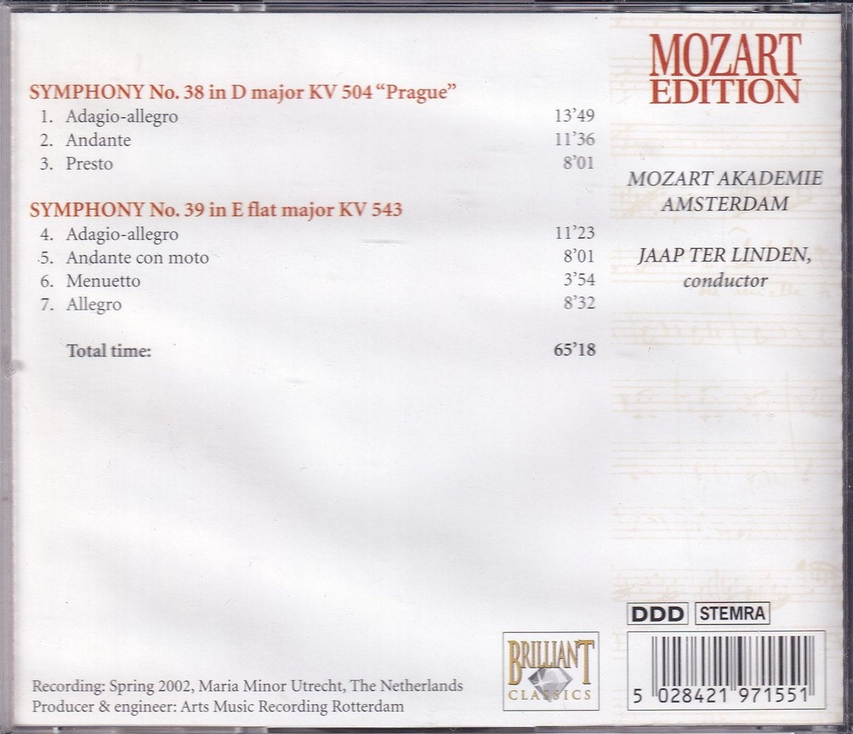 Mozart: symphonies, kv 504 "prague" & 543 – CD