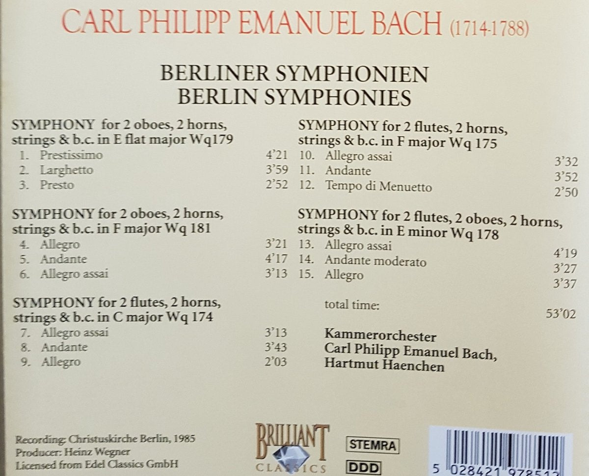 Carl philipp emanuel bach: berlin symphonies – CD