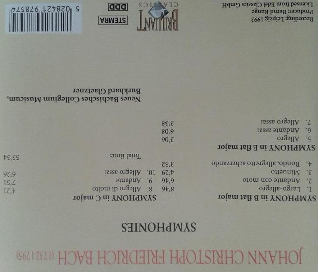 Johann christoph friedrich bach: symphonies – CD