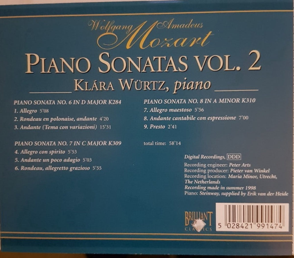 Wolfgang amadeus mozart – klára würtz ‎ – piano sonatas vol. 2 – CD