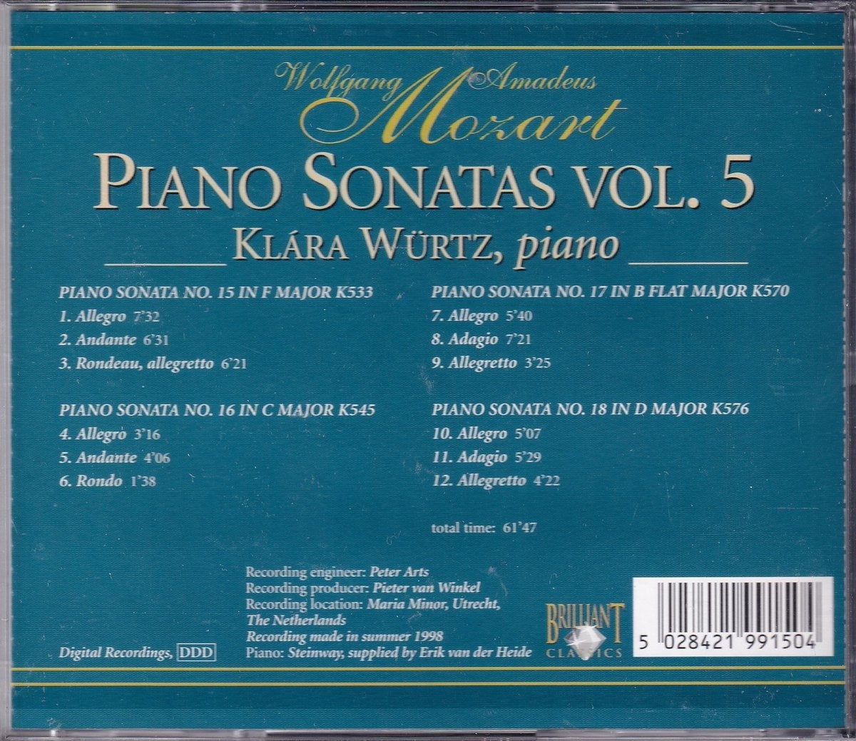 Mozart – piano sonatas klara würtz – CD