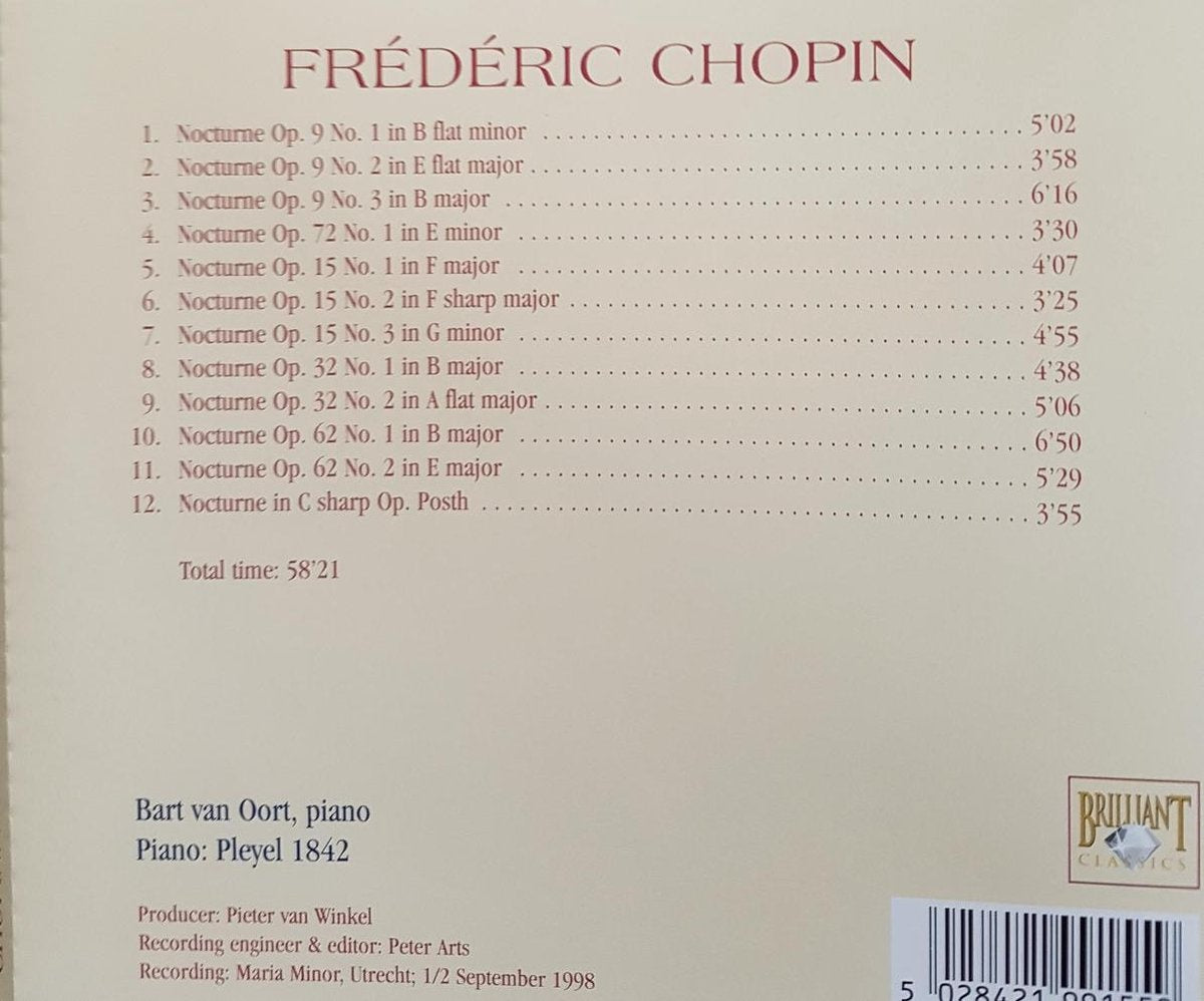 Chopin nocturnes op. 9.15.32.62. bart van oort – CD