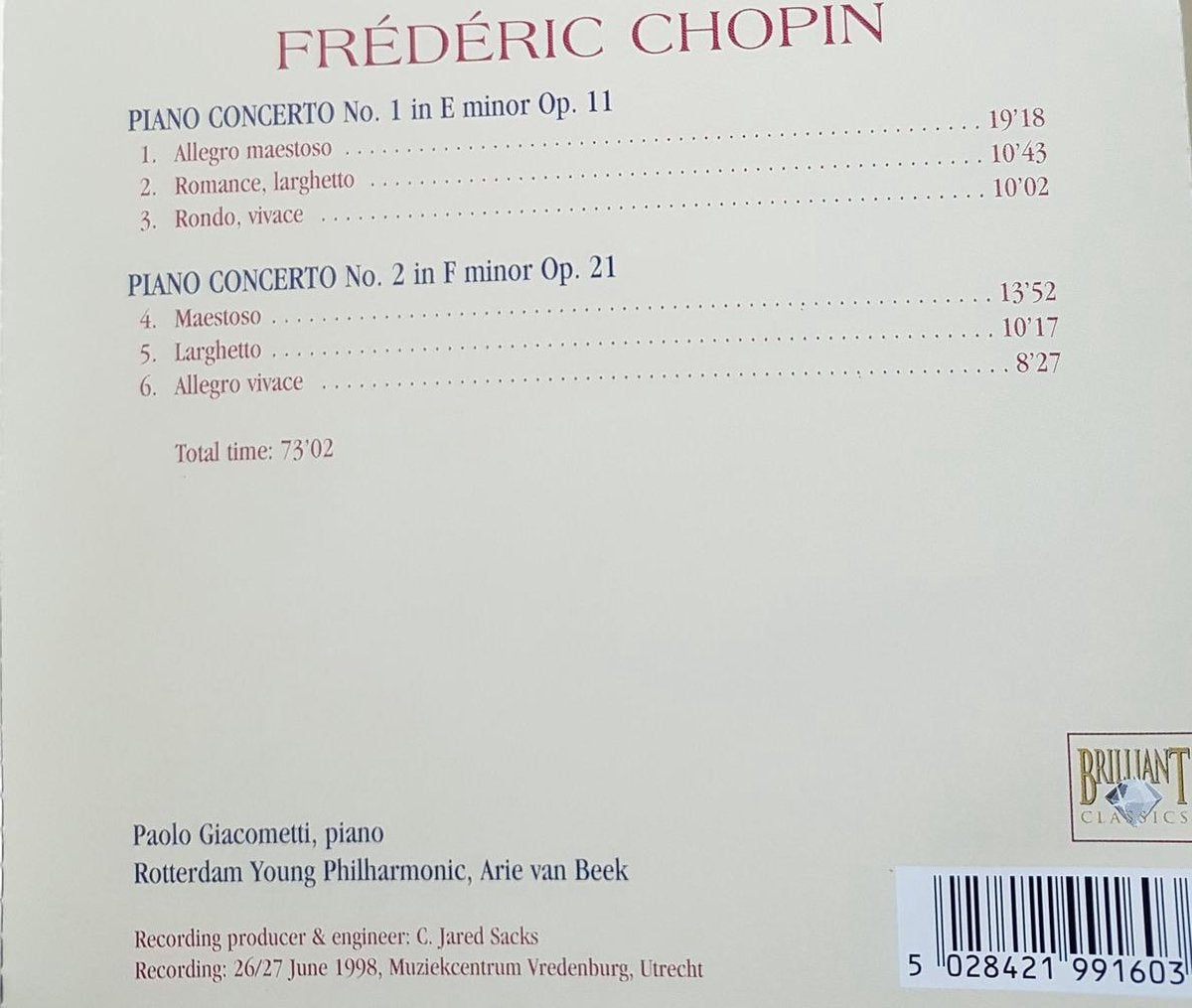 Chopin – piano concertos 1 & 2 – CD