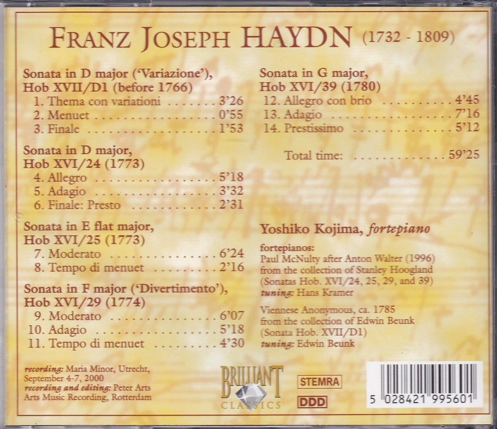 Haydn – piano sonatas – yoshiko kojima, fortepiano – CD