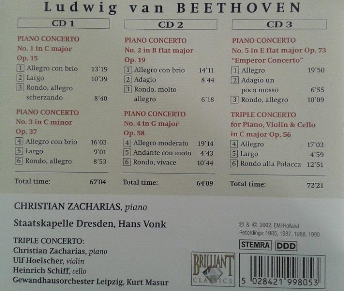 Beethoven: piano concertos – triple concerto – CD
