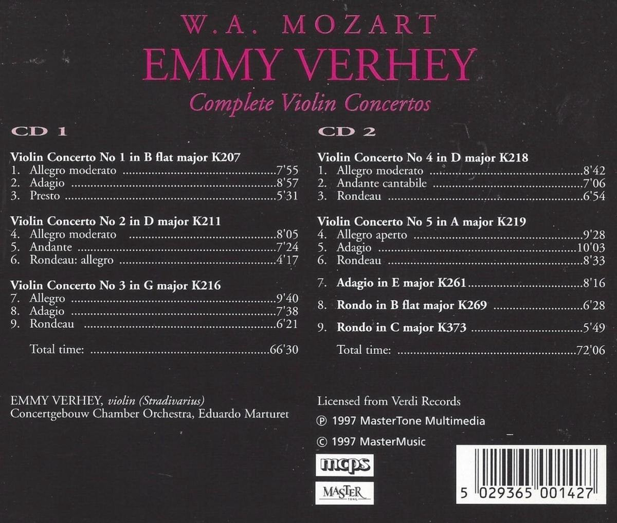 W.a. mozart – complete violin concertos – CD