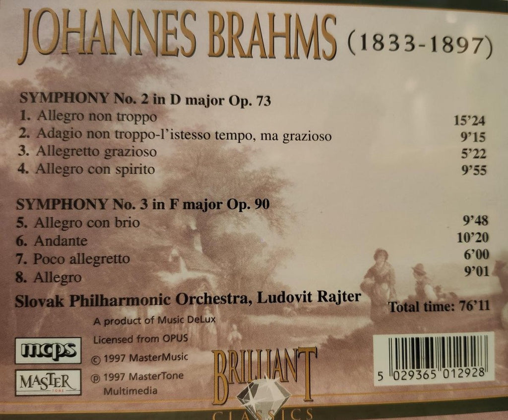 Symphony no 2 & 3 – johannes brahms – slovak philharmonic orchestra o.l.v. ludovit rajter – CD