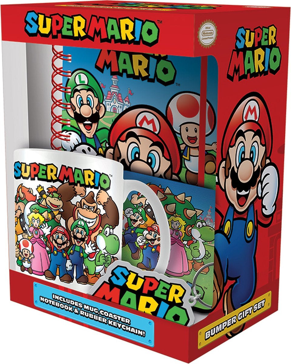 Nintento super mario – geschenkset – mok – notitieboekje – onderzetter en sleutelhanger