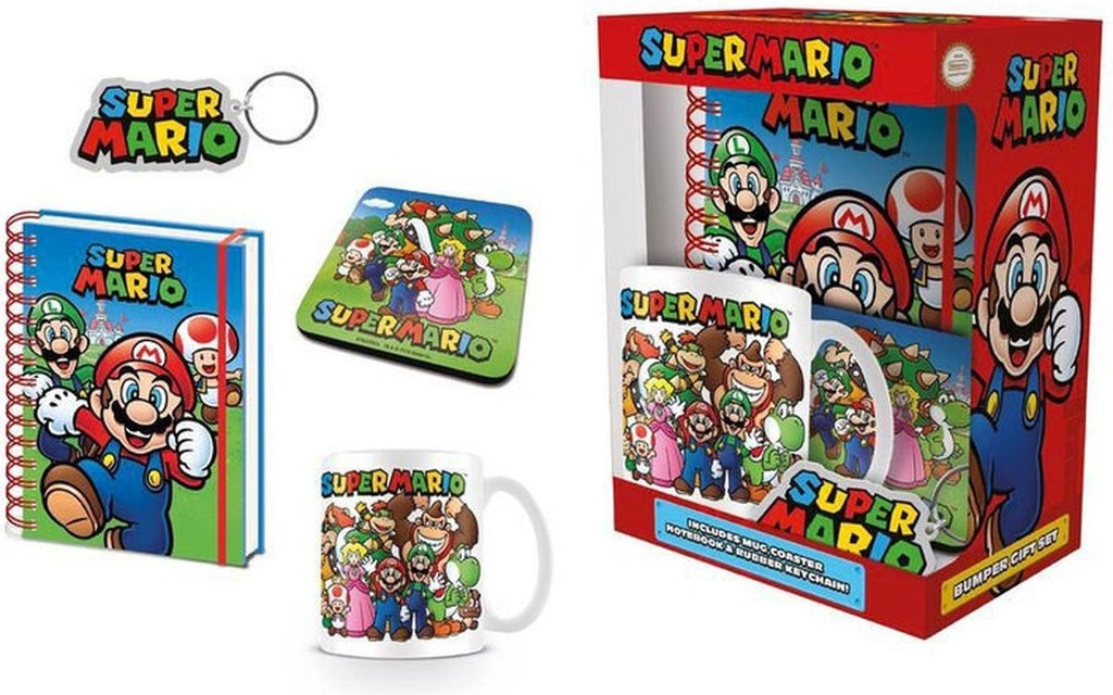 Nintento super mario – geschenkset – mok – notitieboekje – onderzetter en sleutelhanger