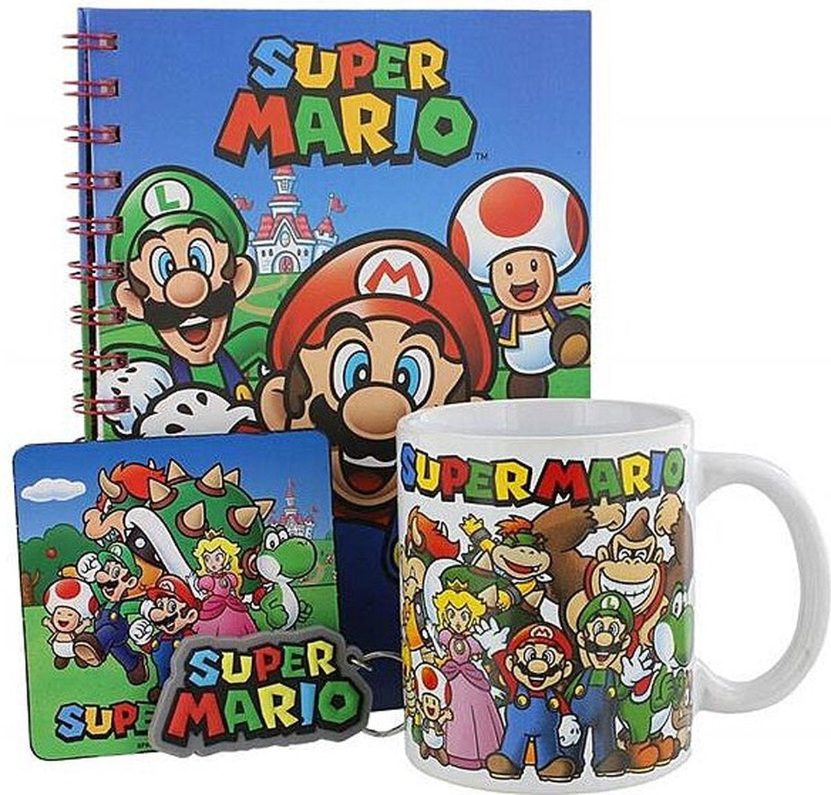 Nintento super mario – geschenkset – mok – notitieboekje – onderzetter en sleutelhanger