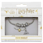 The Carat Shop – Harry Potter verzilverde armband met 3 spreuk kralen en deathly hallows & snitch bedels