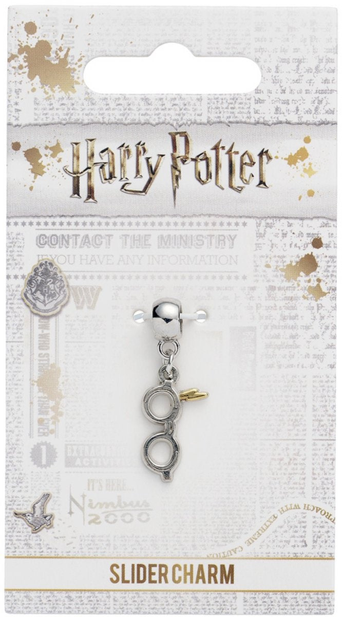 The Carat Shop – Harry Potter glasses slider charm – bliksemschicht en bril slider bedel – zilverkleurig