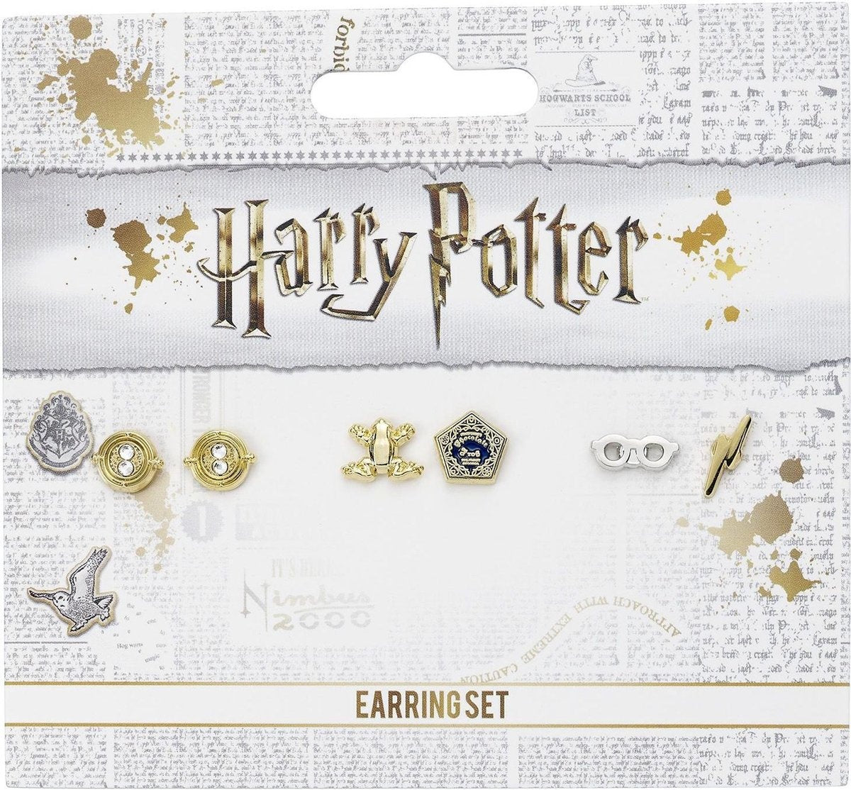 The Carat Shop – Harry Potter oorbellen set met time turner – chocolade kikker en bril – bliksemschicht oorbellen