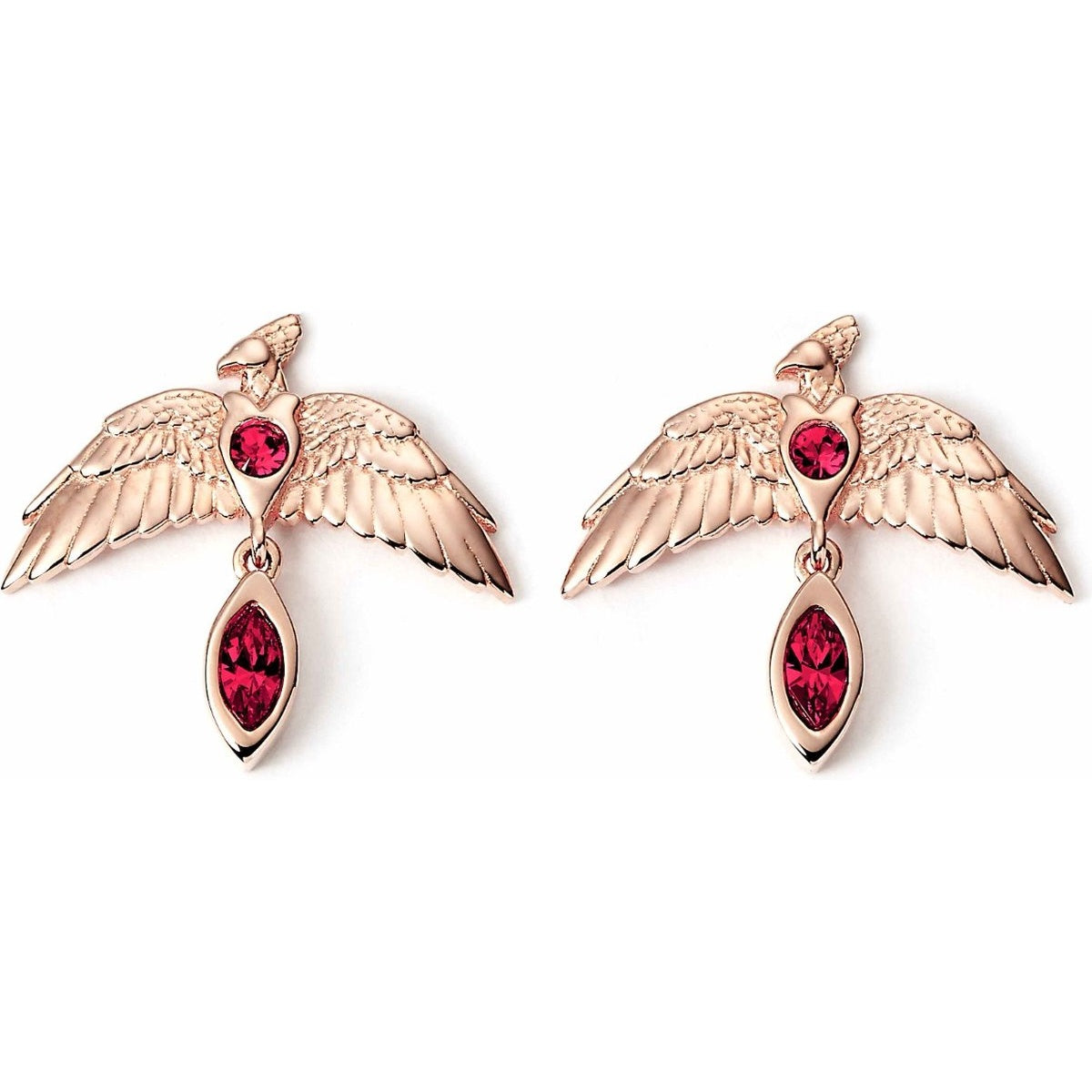 The Carat Shop – Harry Potter zilveren vergulde fawkes oorbellen met rode kristallen