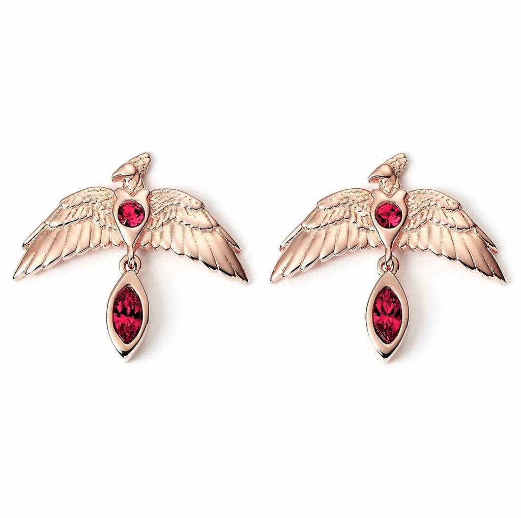 The Carat Shop – Harry Potter zilveren vergulde fawkes oorbellen met rode kristallen