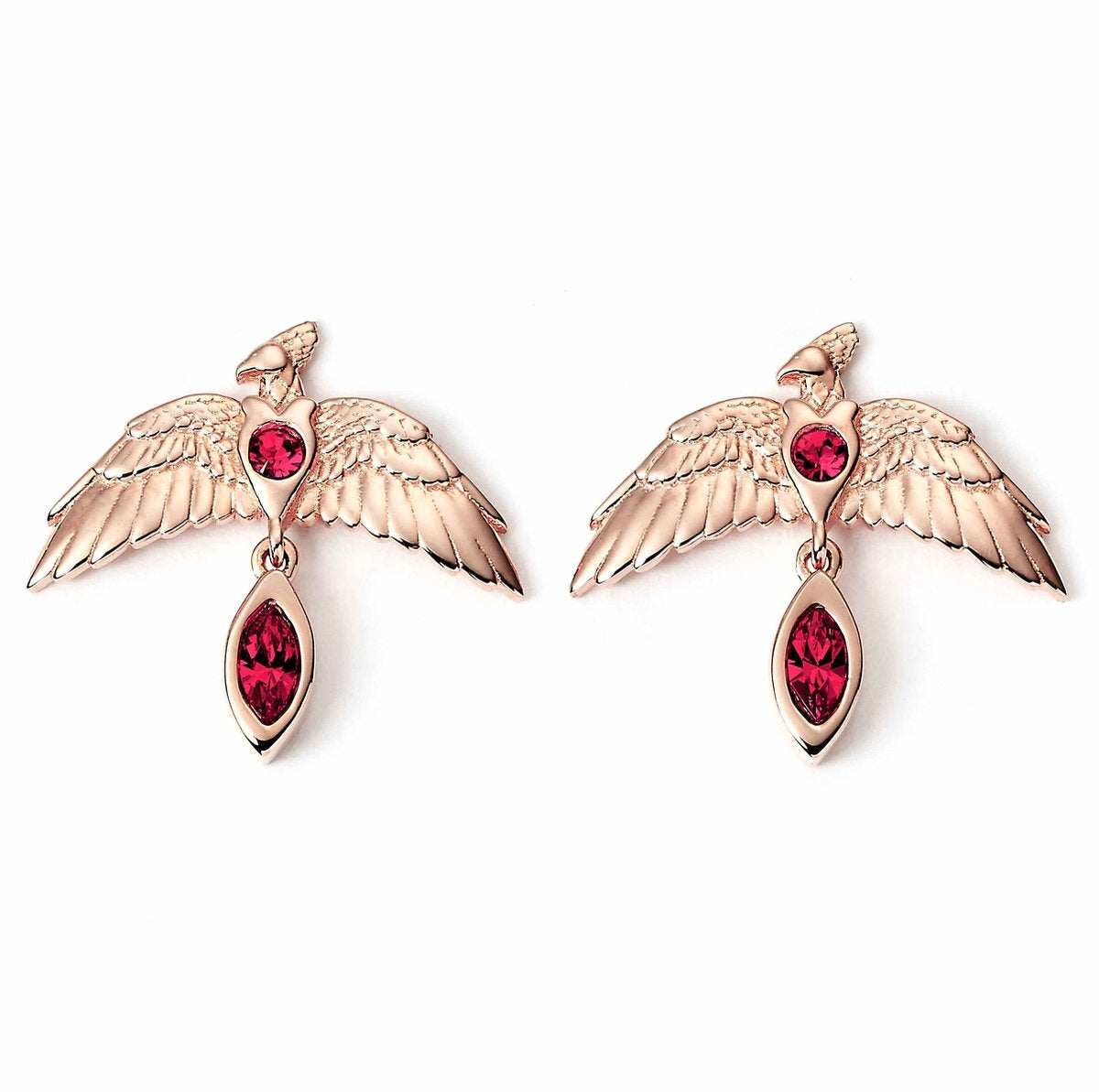 The Carat Shop – Harry Potter zilveren vergulde fawkes oorbellen met rode kristallen