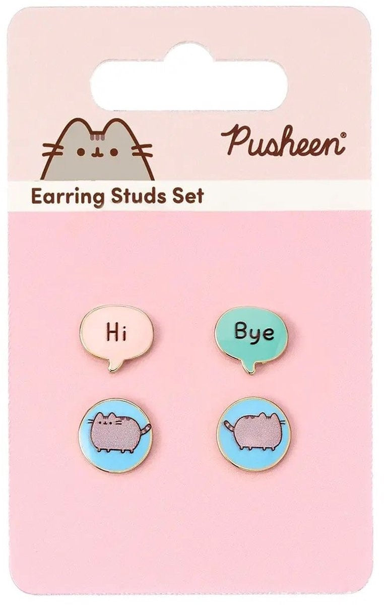 The Carat Shop – pusheen de kat – hi – bye oorknopjes set – goudkleurig – oorbellen