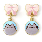 Pusheen the cat bow enamel drop earring – gold