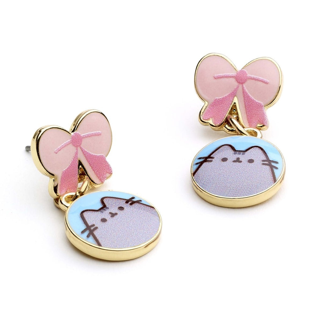 Pusheen the cat bow enamel drop earring – gold