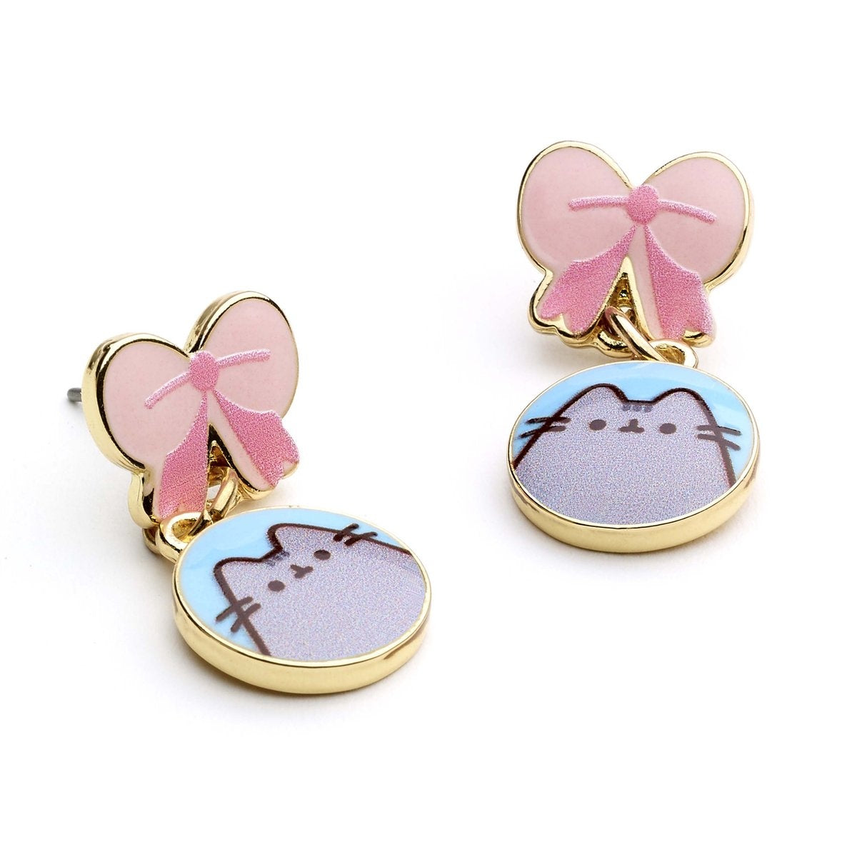 Pusheen the cat bow enamel drop earring – gold