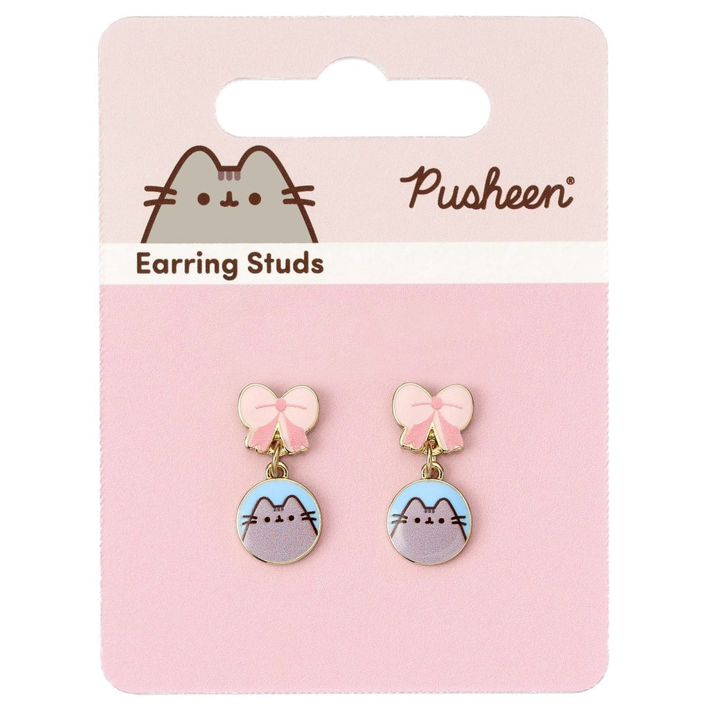 Pusheen the cat bow enamel drop earring – gold