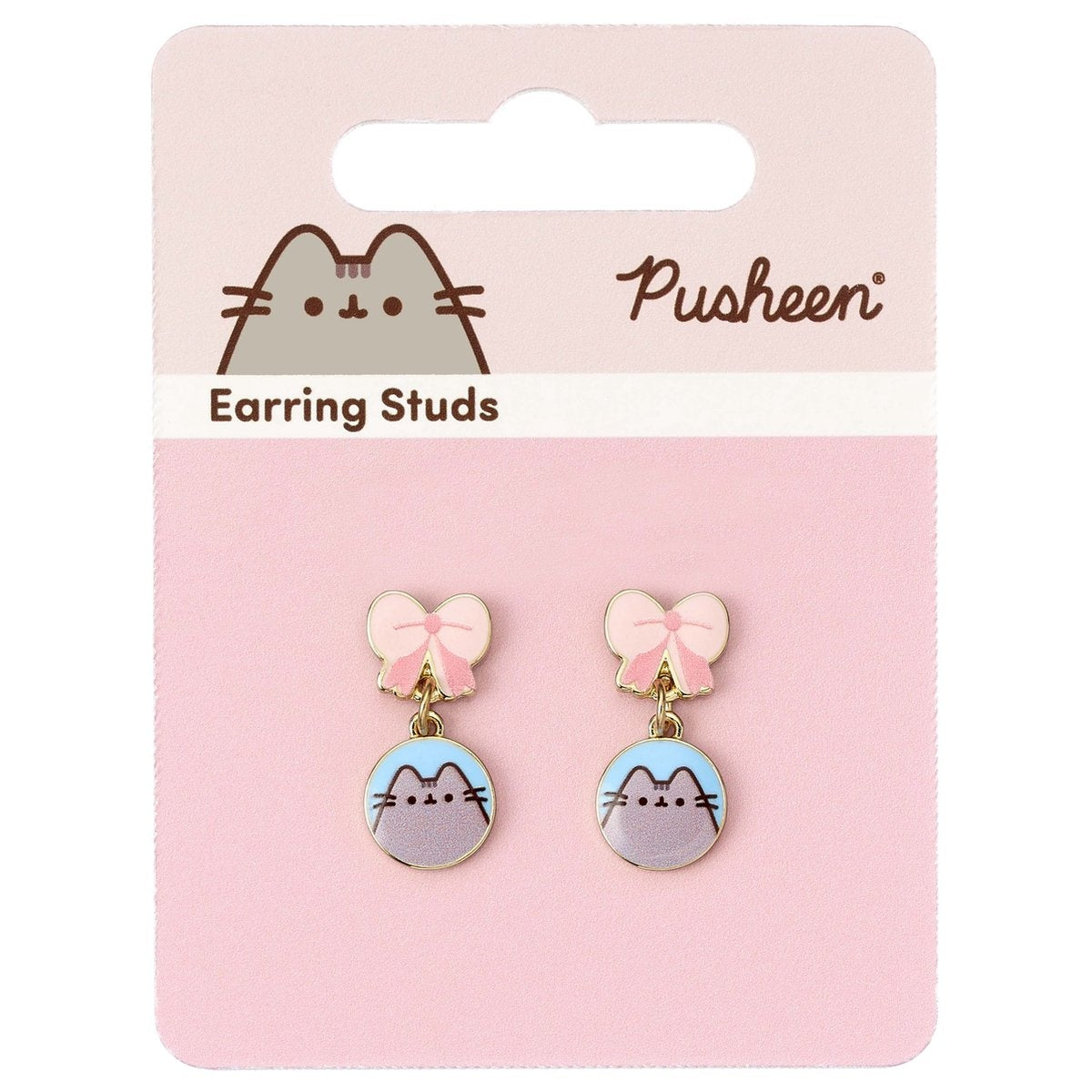 Pusheen the cat bow enamel drop earring – gold