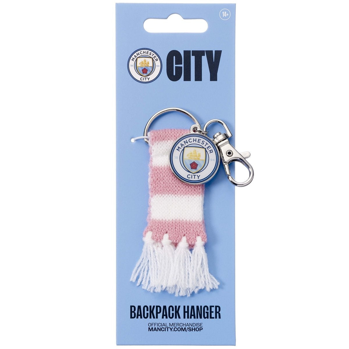 The Carat Shop – manchester city voetbal club roze sjaal en logo bedel rugzak hanger