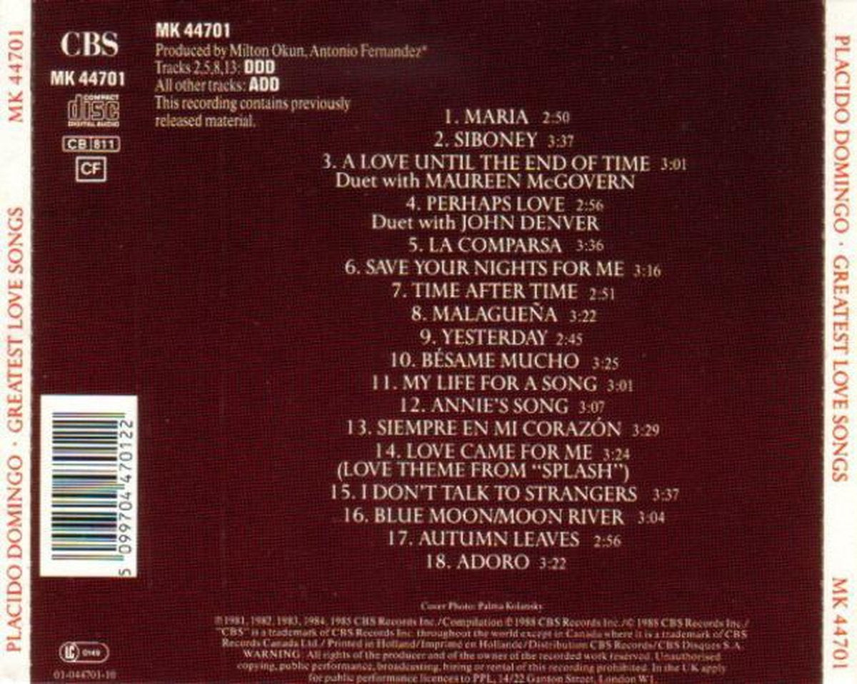 Greatest love songs – CD
