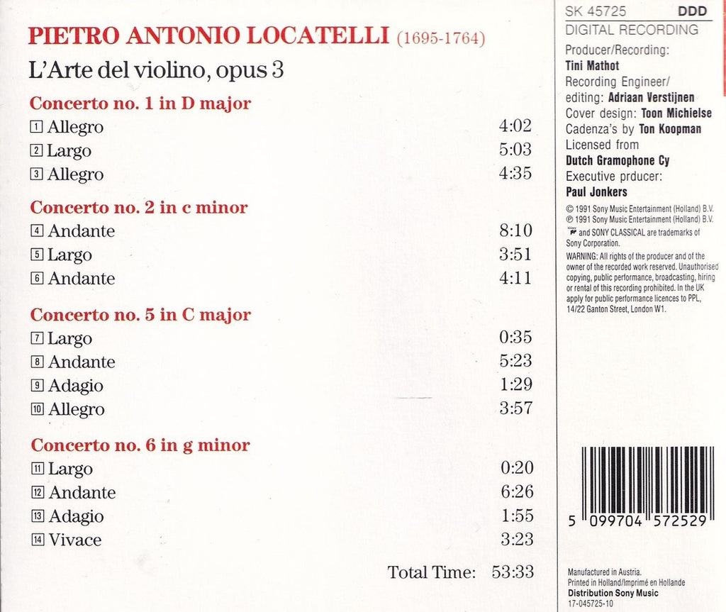 Pietro antonio locatelli: l'arte del violino – CD