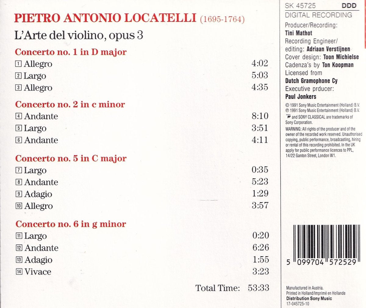 Pietro antonio locatelli: l'arte del violino – CD