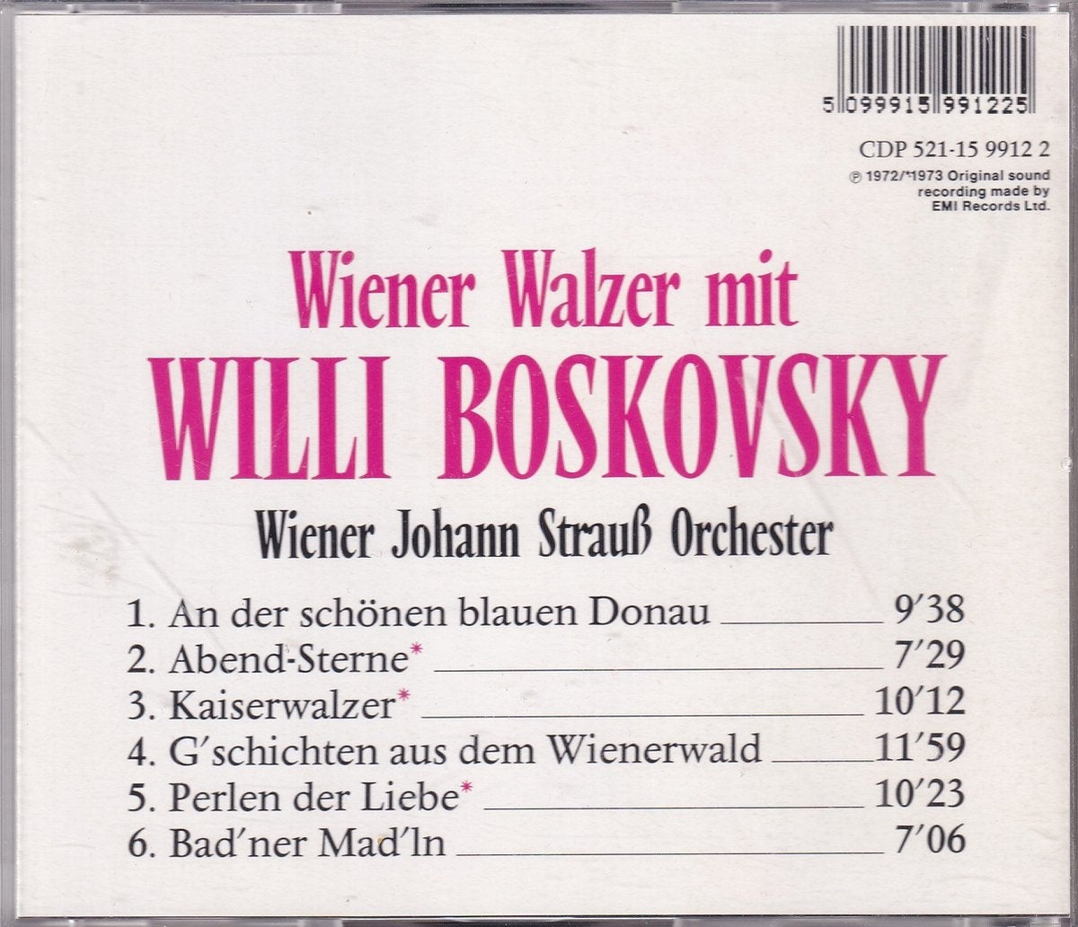 Wiener walzer mit willi boskovsky – wiener johann strauss orchester o.l.v. willi boskovsky – CD