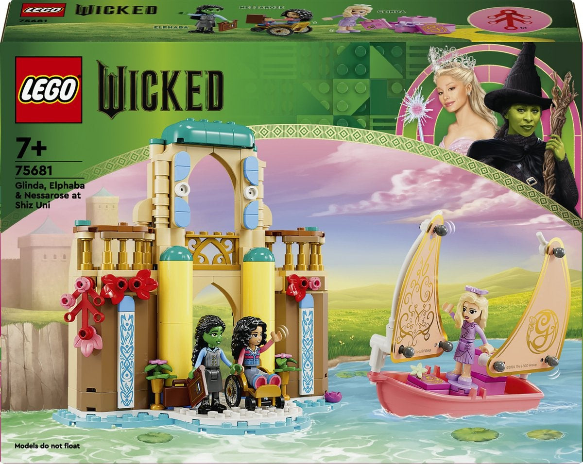 Lego wicked glinda, elphaba en nessarose op shiz university speelgoed boot en poppenhuis set 75681