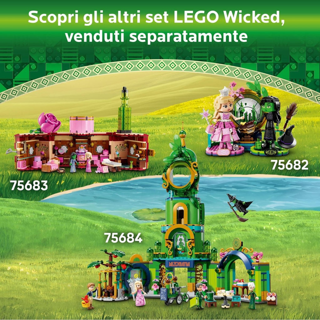 Lego wicked glinda, elphaba en nessarose op shiz university speelgoed boot en poppenhuis set 75681