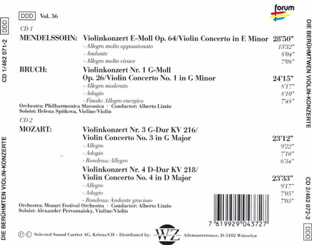 Mozart, bruch, mendelssohn, mozart festival orchestra , alberto lizzio – die berühmten violin-konzerte – CD