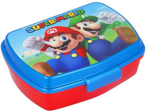 Broodtrommel super mario plastic rood blauw (17 x 5.6 x 13.3 cm)