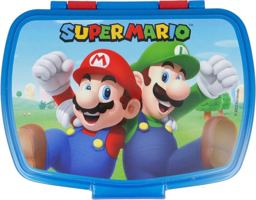 Broodtrommel super mario plastic rood blauw (17 x 5.6 x 13.3 cm)