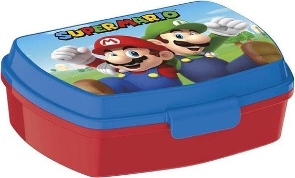 Broodtrommel super mario plastic rood blauw (17 x 5.6 x 13.3 cm)