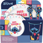 Disney's stitch kinderservies – 5-delig – herbruikbaar – inclusief bord, kom, bestek en beker – vaatwasser- en microgolfbestendig & bpa-vrij – wit/blauw